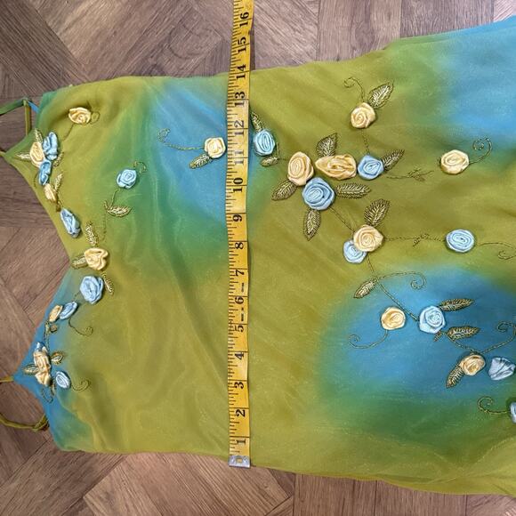 Vintage Sue Wong Size 4 Midi Dress Silk Gown Green Fairy Y2K Floral Whimsical - Picture 12 of 14